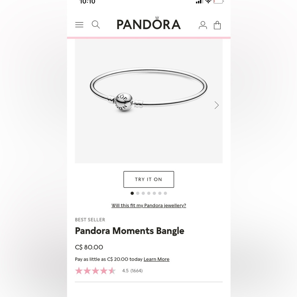 Pandora bangle, slightly tarnished
